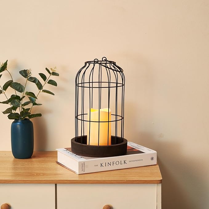 PHOSPHOR Rustic Farmhouse Decor Lantern Set of 2 Modern Farmhouse Decorative Indoor for Kitchen Fireplace Centerpiece Table Dinning Living Room-Ruum Studio Home