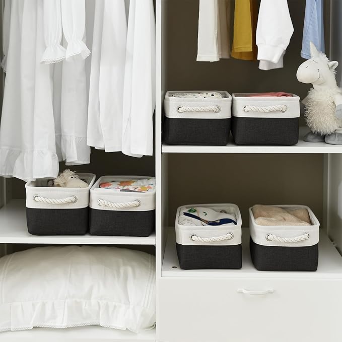 TheWarmHome Storage Bins for Shelves - 6 Pack 11.8x7.8x5.2 inch Collapsible Storage Cubes, Basket for Gifts Empty Closet Organizing Dog Toy Box (White & Black)-Ruum Studio Home