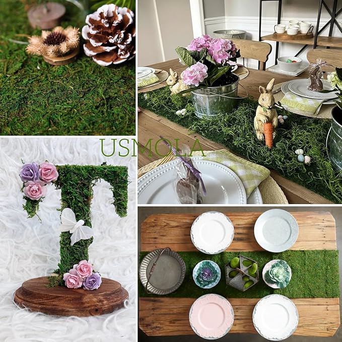 Moss Roll, Dried Moss for Crafts, Moss Table Runner for Fairy Gardens, Wedding Woodland Decor, Preserved Moss Mat for Table Decoration (4" W x 48" L)-Ruum Studio Home