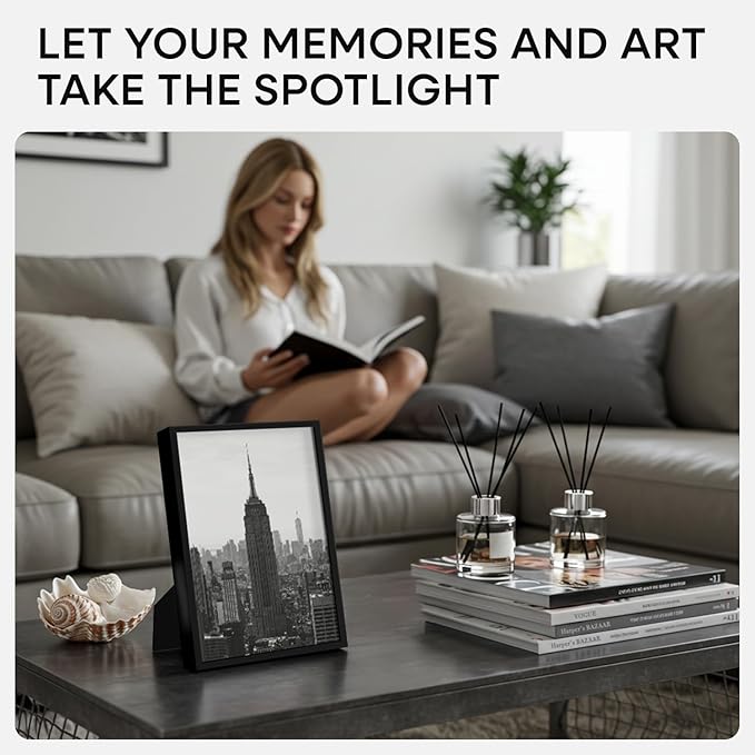 Homeforia 8x12 Picture Frame Black, High End Metal 8 x 12 Poster Frames with Mat 6 by 8 for Photo, 12x8 Frame Matted to 6x8 inch Print, 8by12 Wall or Tabletop Frame, Tempered Glass, Wall Kit, Set of 1-Ruum Studio Home