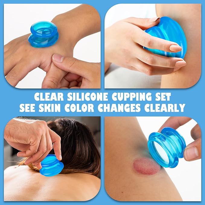 7Pcs Cupping Therapy Set-Professional Silicone Cupping, Suitable for Facial Body Massage/Deep Myofascial Release/Pain Relief/Muscle Relaxation & More (Blue,7pcs)-Ruum Studio Home