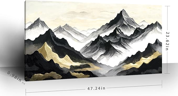 amatop Large Abstract Mountain Wall Art for Living Room Office Bedroom Modern Landscape Canvas Art Print Inspirational Artwork Horizontal Black Gold and White Nature Picture Wall Decor 48x24 Inch-Ruum Studio Home