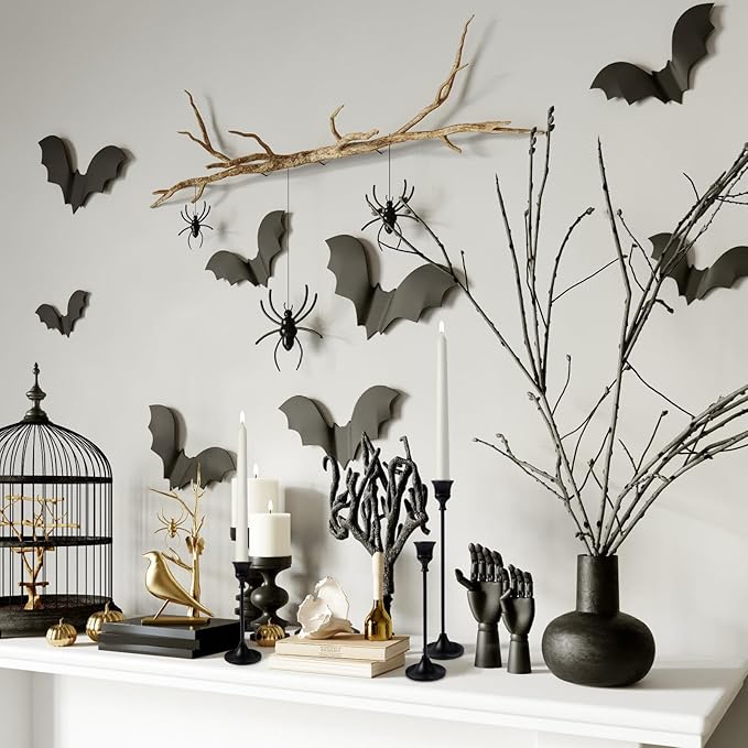 Metal Candle Holders for Candlesticks Taper Candlestick Holders Set Vintage Decorative Centerpiece Candelabra Tall Candle Stands for Halloween Thanksgiving Christmas (Matt Black, 4 Sets (12 pcs))-Ruum Studio Home