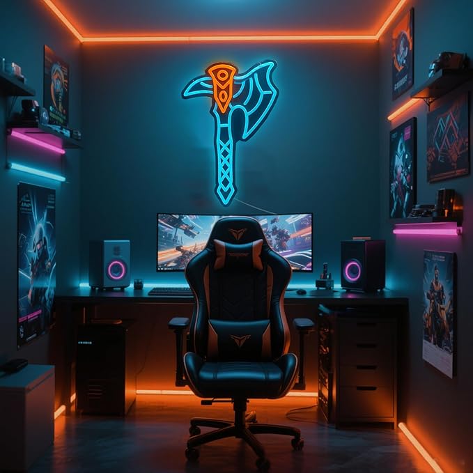 Axe Neon Sign for Wall Decor – USB Powered LED Axe Light with Dimmer, Viking Wall Art Accent for Man Cave, Gaming Room Decor, Gift for Men-Ruum Studio Home