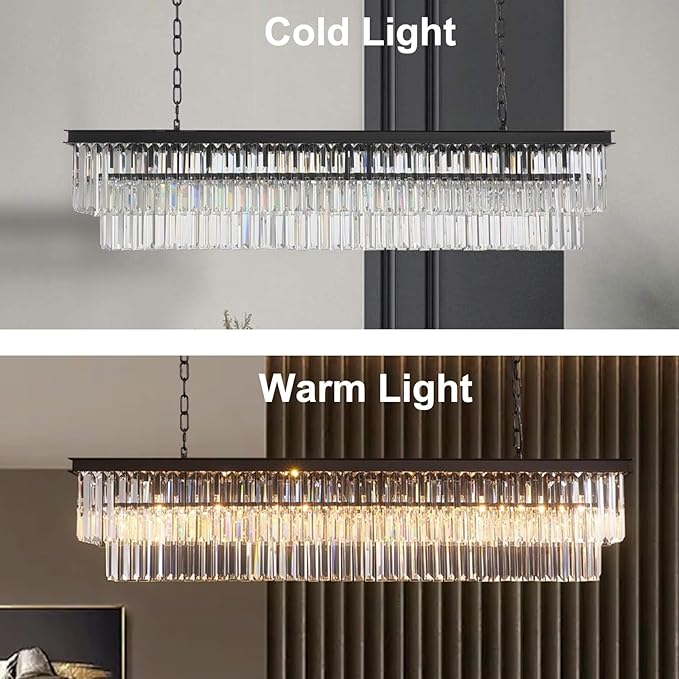 Rectangle Crystal Chandelier Black Modern Linear Chandelier Contemporary Pendant Light Fixture 8-Light Hanging Ceiling Light for Dining Room Living Room Kitchen Bedroom Foyer 47''-Ruum Studio Home
