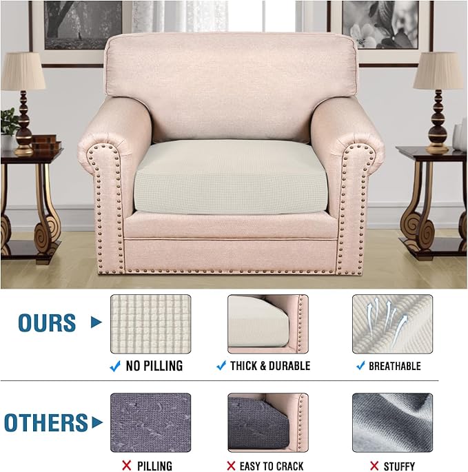 H.VERSAILTEX Super Stretch Individual Seat Cushion Covers Sofa Covers Couch Cushion Covers Slipcover Sets Thick Jacquard Textured Twill Fabric (1 Piece Chair Cushion Cover, Porcelain)-Ruum Studio Home
