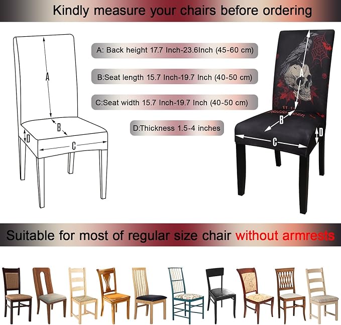 JQinHome Black Halloween Chair Slipcover,Skull Chair Covers Set of 4, High Stretch Washable Chair Protector Cover for Dining Room, Kitchen,Home Party,Wedding Ceremony(Skull Black,4PC)-Ruum Studio Home