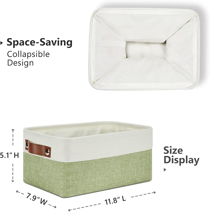 DULLEMELO Storage Baskets for Shelves, Small Fabric Collapsible Rectangular Storage Baskets for Organizing, Closets, Nursery, Home, Office, Empty Gift Baskets (6-Pack, White&Green)-Ruum Studio Home