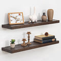 Floating Shelves for Wall, 32" Flat Edge Solid Elm Wood Floating Shelf, Wall-Mounted Display Shelves with Invisible Heavy-Duty Metal Bracket, Floating Shelf for Kitchen (Wanlut, Set of 2)-Ruum Studio Home