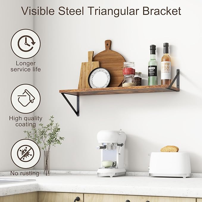 10 Inch Deep Floating Shelves, Floating Shelves 30 Inch Long, Rustic Wood Wall Shelves 30"W x 10"D, Deep Floating Shelf with Bracket, Wide Storage Shelves for Living Room, Bathroom, Rustic Brown-Ruum Studio Home