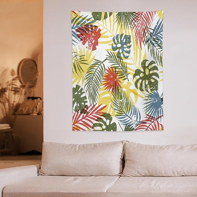 ICMOLYYENLO Boho Green Leaves Tapestry, Mid Century Abstract Tropical Palm Leaves Modern Minimalist Geometric Wall Hanging, Neutral Home Decor Art for Living Room Bedroom Dorm 60x60 Inch-Ruum Studio Home