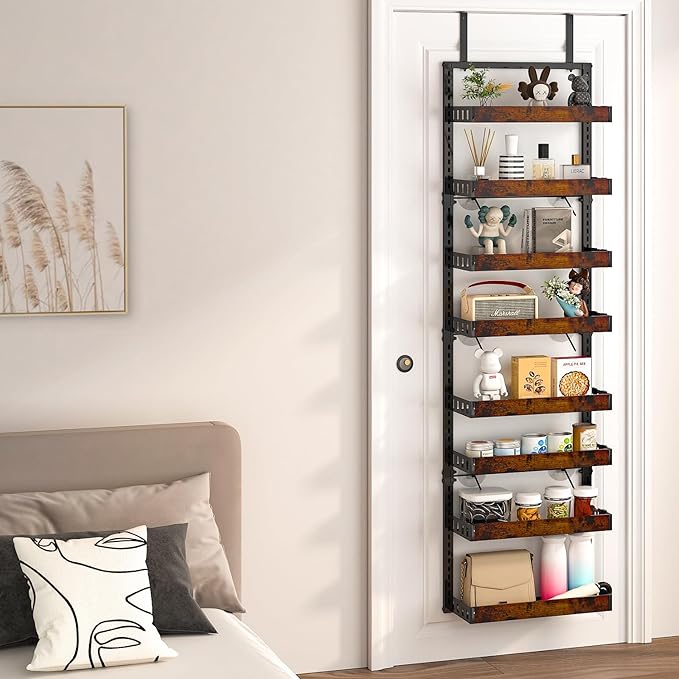 bukfen Over the Door Pantry Organizer, 8-Tier Adjustable Wooden Basket Kitchen Pantry Door Organization and Storage,2 in 1 Wall Mount or Hanging Heavy-Duty Metal Hanging Kitchen Spice Rack,1 Pack-Ruum Studio Home
