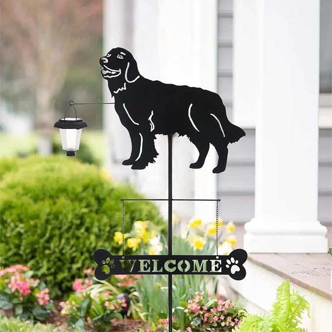 BAYN Solar Golden Retriever Garden Stakes Decorative with a Lantern Dog Silhouette Welcome Sign Outdoor Garden Decor for Yard, Lawn, Patio, Pathway-Ruum Studio Home