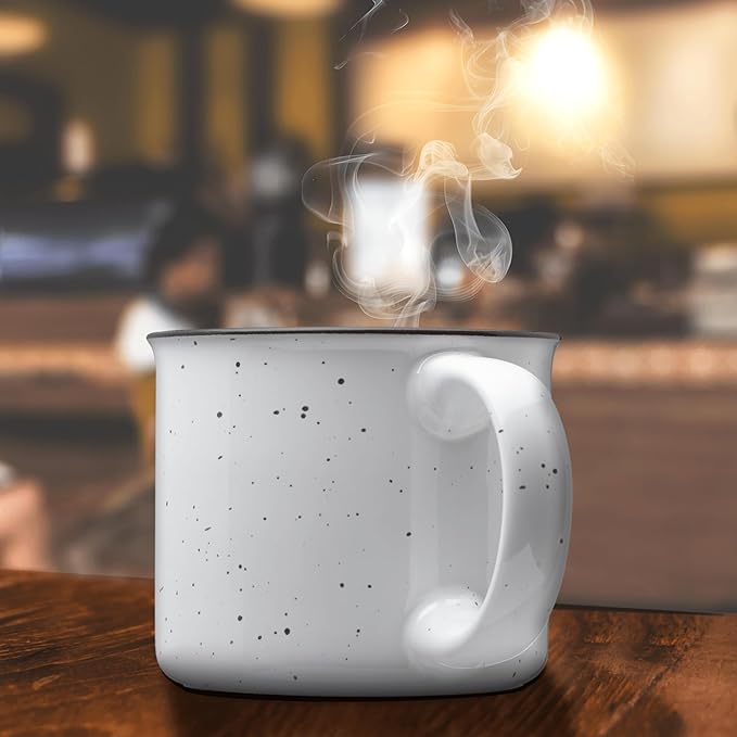 DISCOUNT PROMOS Ceramic Campfire Coffee Mugs 13 oz. Set of 10, Bulk Pack - Perfect for Tea, Espresso, Cappuccino, Hot Cocoa - White-Ruum Studio Home