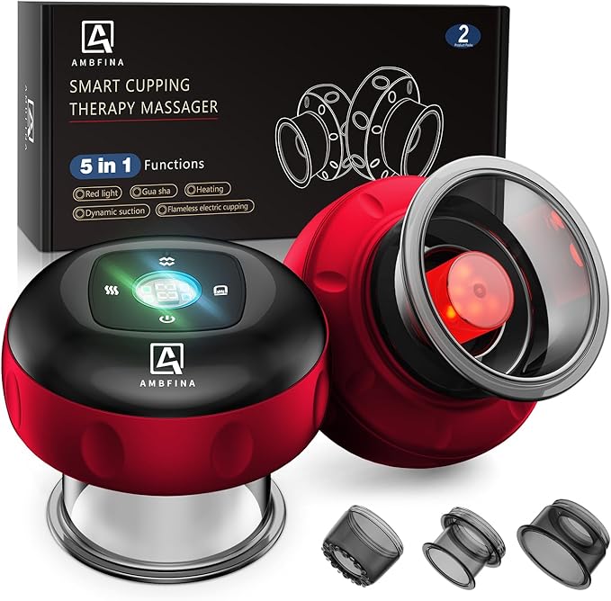 2 Electric Cupping Therapy Set, 5-in-1 Smart Cupping kit with Red Light Therapy, Gua Sha Massage Tool, Relieves Neck Shoulder Back Aches Muscle Soreness, Improves Blood Circulation - Red-Ruum Studio Home