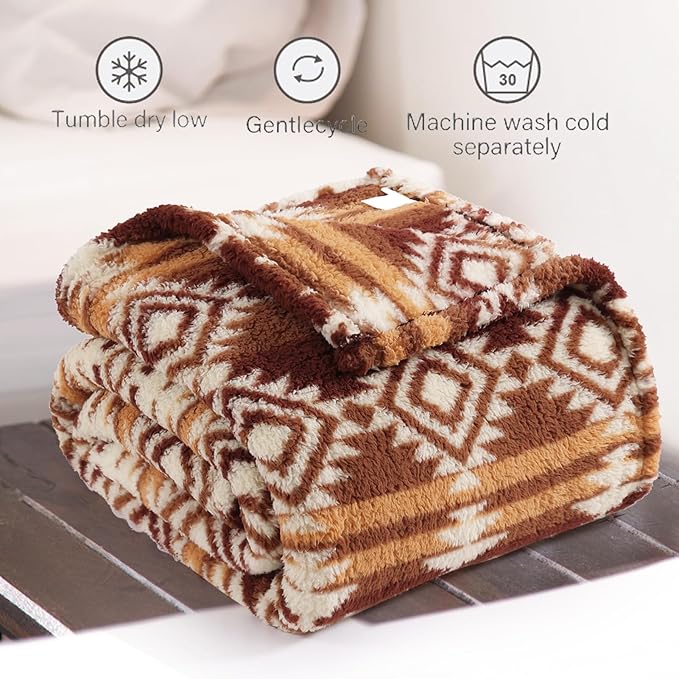 CASAAGUSTO Boho Sherpa Throw Blanket, Aztec, Ultra Soft, Warm, Cozy, Plush, Thick Fleece Bohemian Throw Blanket for Couch, Bed, Sofa (Terracotta 50 * 60 Inch)-Ruum Studio Home