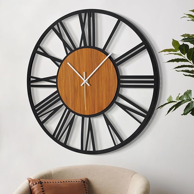 LEIKE 32" Oversized Large Wall Clocks,Silent,Non Ticking,Battery Operated Modern Round Big Wood Decorative Metal Wall Clock for Living Room, Bedroom,Kitchen,Farmhouse,Office Decor - Black,32 Inch-Ruum Studio Home