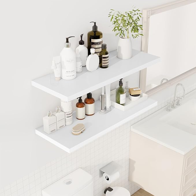36" Floating Shelves for Wall, 12" Deep Slim White Floating Shelves, Wall-Mounted Shelves for Bedroom, Living Room, Kitchen, Bathroom - Set of 2-Ruum Studio Home