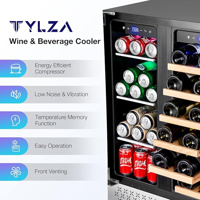 Tylza Wine and Beverage Refrigerator, 24 inch Dual Zone Wine Beverage Cooler Built-in and Freestanding, with Seamless Stainless Steel Door Quick Cooling Under Counter Beer Wine refrigerator-Ruum Studio Home
