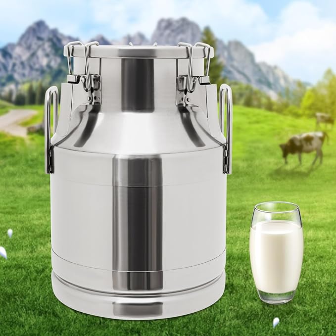 201 Food-Grade Stainless Steel Ice Bucket with Lid, 10L/2.64Gal Good Sealing Storage Canister Milk Bucket Milk Can for Coffee, Tea, Water, Milk, Soup-Ruum Studio Home