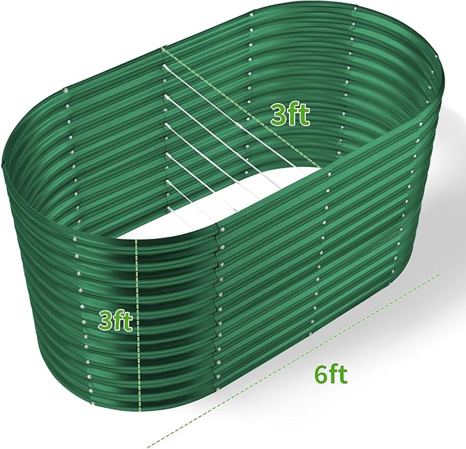 Land Guard 6x3x3ft Oval Galvanized Raised Garden Beds, Large-Capacity Metal Planter Box Outdoor, Durable Deep Raised Garden Bed 3ft Tall, Raised Beds for Gardening Vegetables, Forest Green-Ruum Studio Home