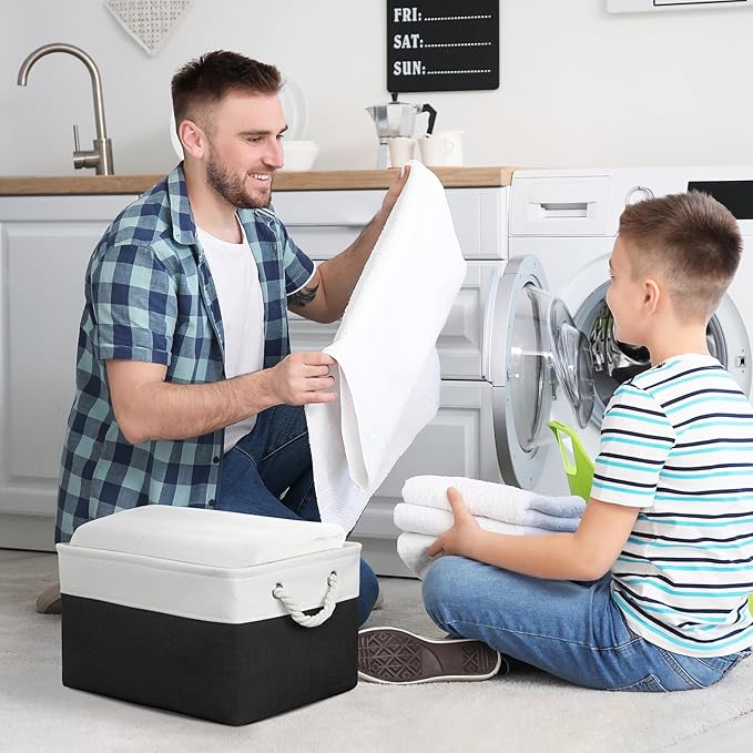 TheWarmHome Storage Bins for Shelves - 1 Pack 15.7x11.8x8.3 inch Canvas Storage Basket for Organizing Cubes Gift Dog Cloth Toy (White & Black)-Ruum Studio Home