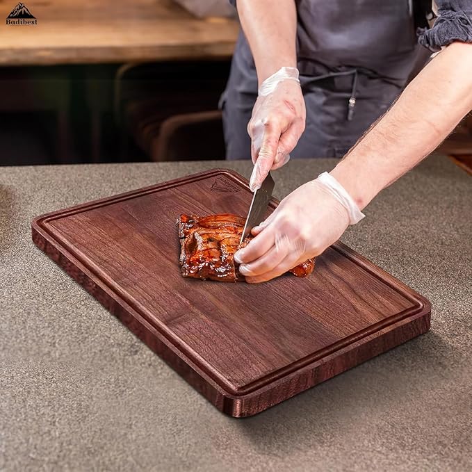 Handcrafted Walnut Wood Cutting Board 12x8, Non Toxic Kitchen Chopping Board with Juice Groove Charcuterie Serving Board, Eco & Knife Friendly Small Wooden Cutting Boards for Kitchen, Restaurant Use-Ruum Studio Home