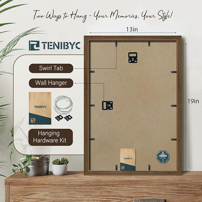 13x19 Picture Frame 3 Pack - Brown Woodgrain, Wood Photo Frame, HD Tempered Glass, Wall Gallery Poster Frame-Ruum Studio Home
