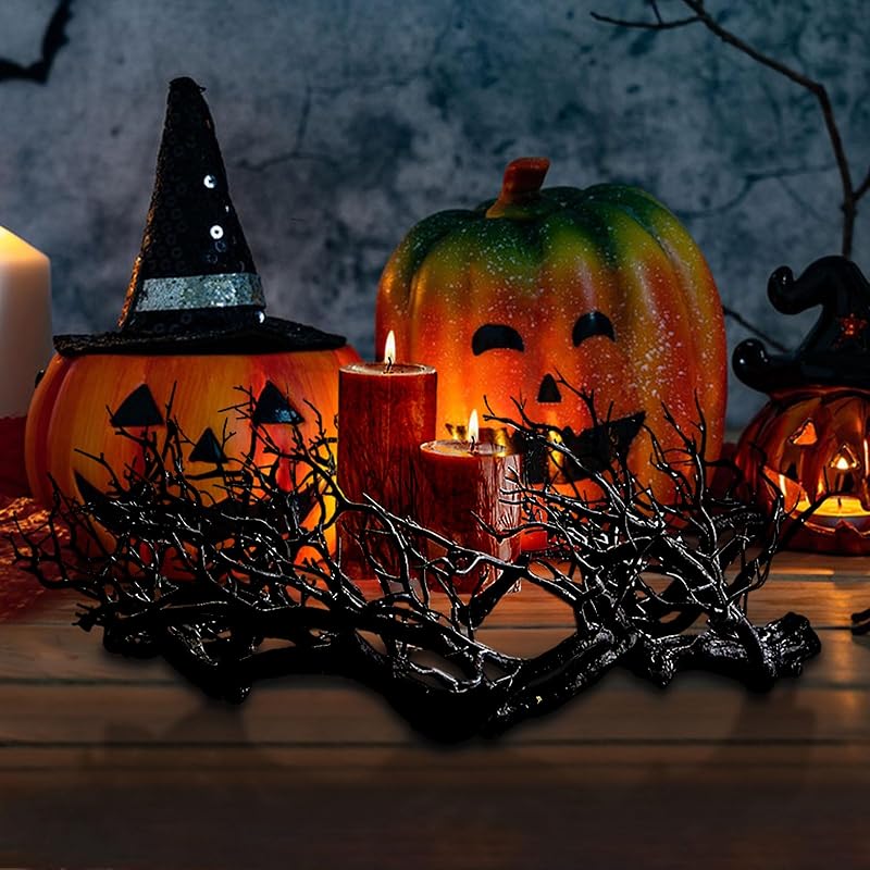Halloween Black Branch Wreath Signs for Front Door with Red Lights,Handcrafted Halloween Horror Wreath for Indoor Outdoor Party Window Wall Decor Farmhouse Garland Yard-Ruum Studio Home