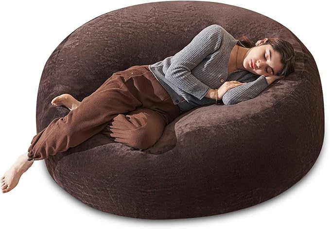 Bean Bag Chair 5Ft, Memory Foam Filled, Large Beanbag Chairs for Adults and Teens, Soft Sofa with Removable Flannel Cover, Round Couch for Living Room Bedroom College Dorm (Brown, 5FT-60×60"×24")-Ruum Studio Home