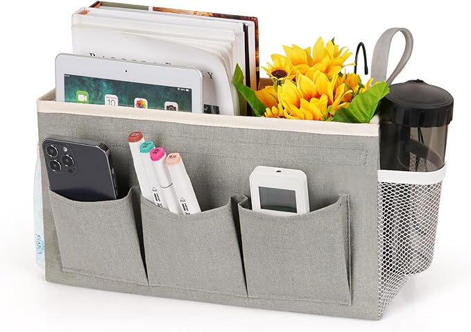 Bedside Storage Caddy/Bedside Hanging Storage Bag for Headboards Bunk Beds Dorm Rooms Book Phone Magazine Holder (New Grey)-Ruum Studio Home