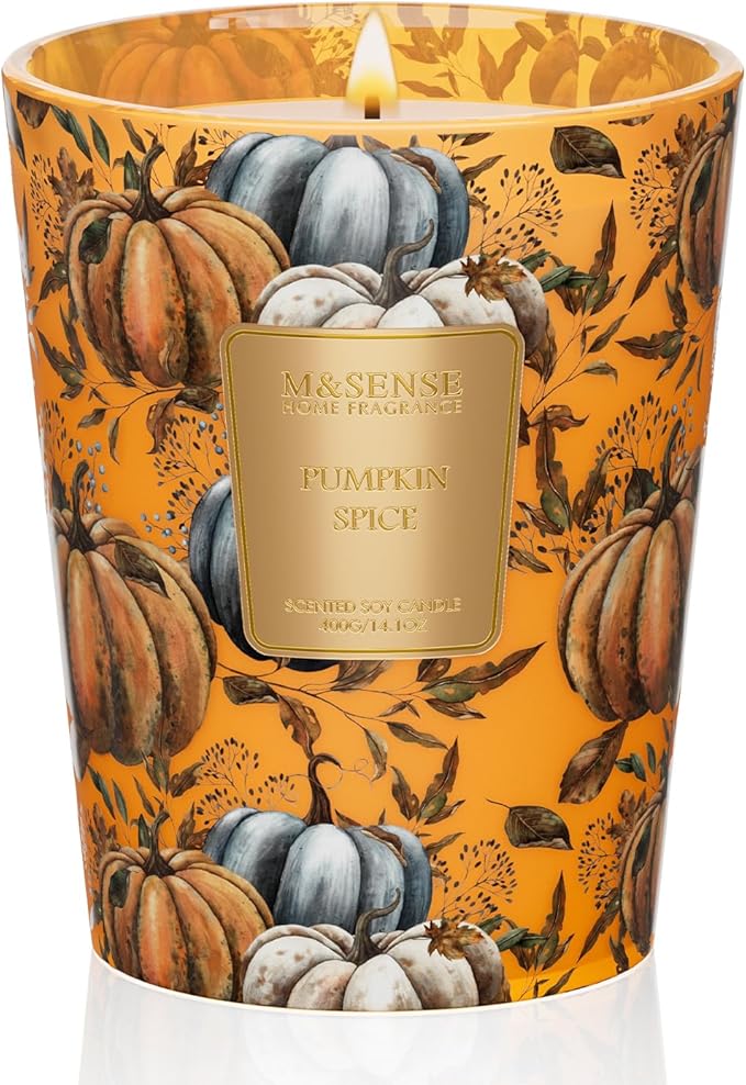 M&SENSE Pumpkin Spice Scented Candle, Soy Candles 14.1oz 60H Burn Time Slow Burning, Fall Scent Unique Halloween Gifts Home Decor-Ruum Studio Home