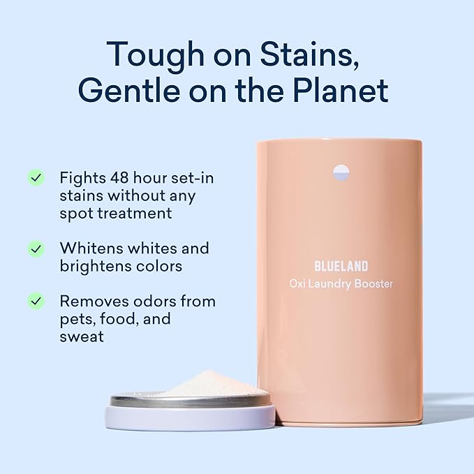 BLUELAND Oxi Laundry Booster Powder with Tin, Starter Set, Spring Bloom Scent, 25 Loads, 17.6 oz, Plastic-Free, Eco Friendly, Oxy Cleaner, Stain Remover-Ruum Studio Home