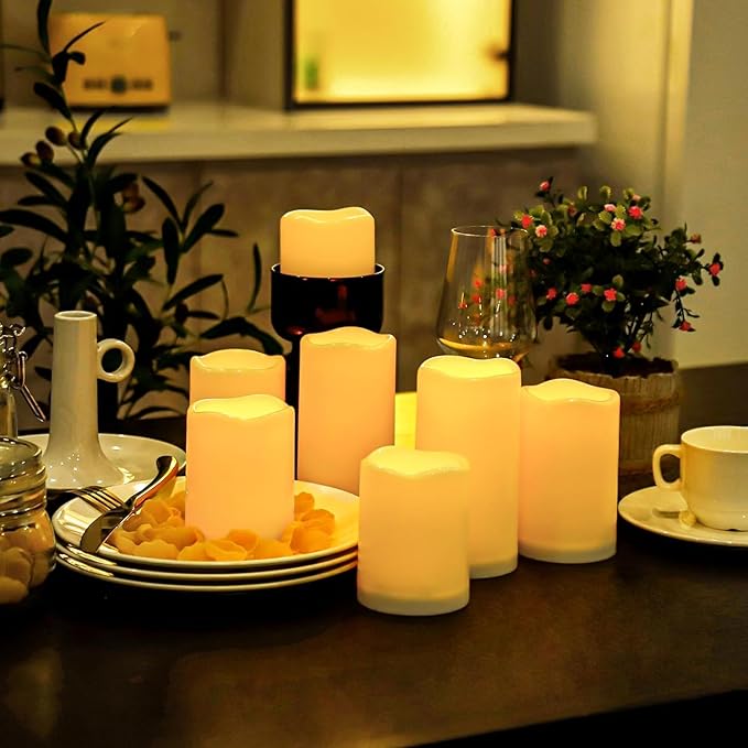 Aignis 14pcs Flameless LED Candles Battery Operated with Remote Timer, Outdoor Indoor Waterproof, Warm Glow for Cozy & Romantic Home/Wedding/Holiday Décor (D 3'' x H 4''/5''/6'')-Ruum Studio Home