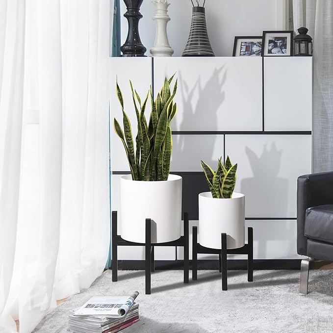 Plant Pot with Stands Set of 2, Mid Century Planters for Indoor Plants Modern Decorative Flower Pots for Balcony, Office, Living Room or Garden with Drainage Plug, 12 inch & 10 inch-Ruum Studio Home