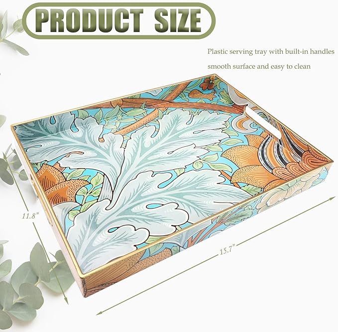 Spsyrine Serving Tray with Handles, Plastic Decorative Tray for Coffee Table, Living Room, Home Decor, Sunflower-Ruum Studio Home