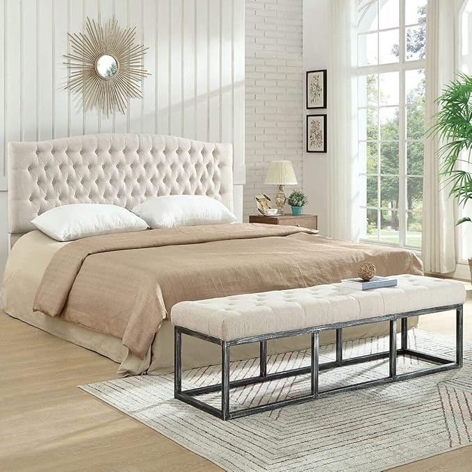 24KF Upholstered Tufted Button Linen Fabric Headboard,Comfortable Fashional Headboard King/CA King Size,Ivory-Ruum Studio Home
