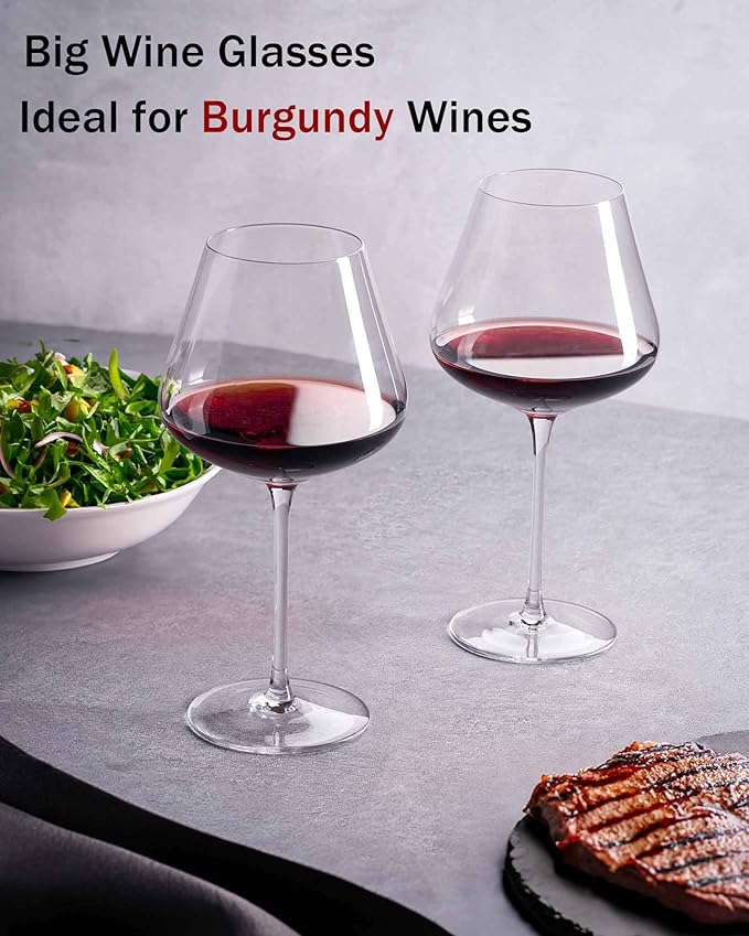 JBHO Hand Blown Italian Style Crystal Burgundy Wine Glasses - Lead-Free Premium Crystal Clear Glass - Set of 2-21 Ounce - Gift-Box for any Occasion-Ruum Studio Home