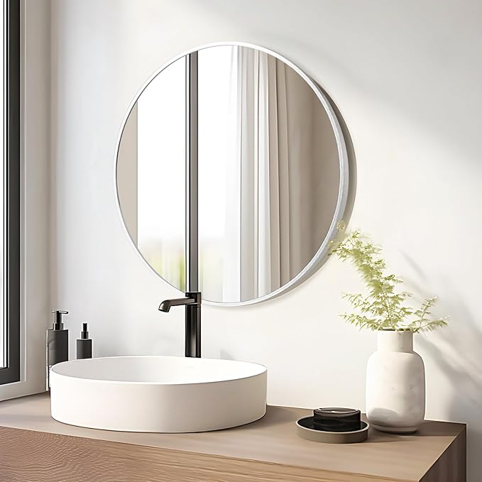 Fabuday Silver Round Mirror 28 Inch - Big Circle Mirror for Bathroom, Living Room, Hallway, Entryway, Matte Aluminum Frame Circular Mirrors for Wall Decor-Ruum Studio Home