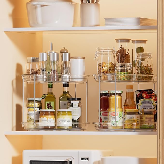 LAMU 2 Pack 10.6'' 2-Tier Lazy Susan Turntable Organizer Rotating Spice Rack Organization for Cabinet, Kitchen, Pantry, Countertop, Bathroom, Vanity, Makeup Organizer, Clear-Ruum Studio Home