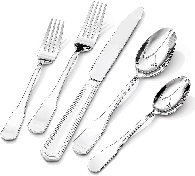 HIKAA Premium Silverware Set, Stainless Steel Flatware Set with Wide-Based Handles for Comfort & Durability, Forks & Spoons Cutlery Silverware Set (40PCS)-Ruum Studio Home