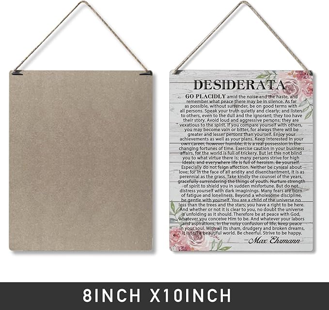 Qious Inspirational Signs Gift Farmhouse Desiderata Go Placidly Amid the Noise and the Haste Wooden Hanging Sign Rustic Wall Art Home Living Room Decoration 10 x 8 Inches-Ruum Studio Home