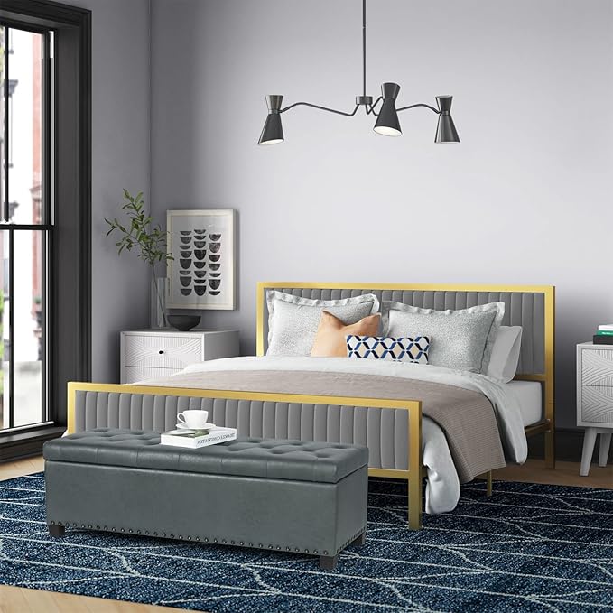 Joveco 47 Inch Storage Ottoman Bench,Tufted Fabric Storage Bench with Nailhead Trim for Bedroom (47”,Gray)-Ruum Studio Home