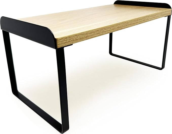 Mitus Shelf Organizer and Storage, Tiered Wood Cabinet Rack for The Kitchen Counter, Bathroom Counter, Pantry Cupboard, Office Desk Bookshelf, 12" Wide Natural and Black-Ruum Studio Home