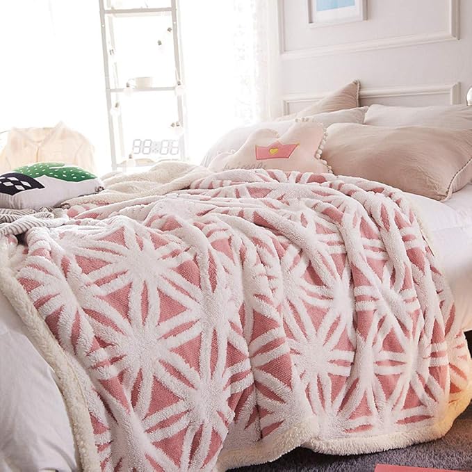 UKELER Luxury Soft Sherpa Throw Blanket Comfort Fuzzy Soft Sherpa Fleece Blanket for Bed/Couch/Sofa/Office/Camping, 60'' x 50'', Pink-Ruum Studio Home