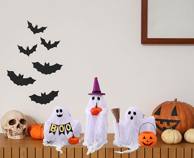 Halloween Decorations - Set of 3 Cute Spooky Ghosts Crafts - Ghost Decorations Indoor Halloween Decor for Party Table Home Room Kitchen Office-Ruum Studio Home