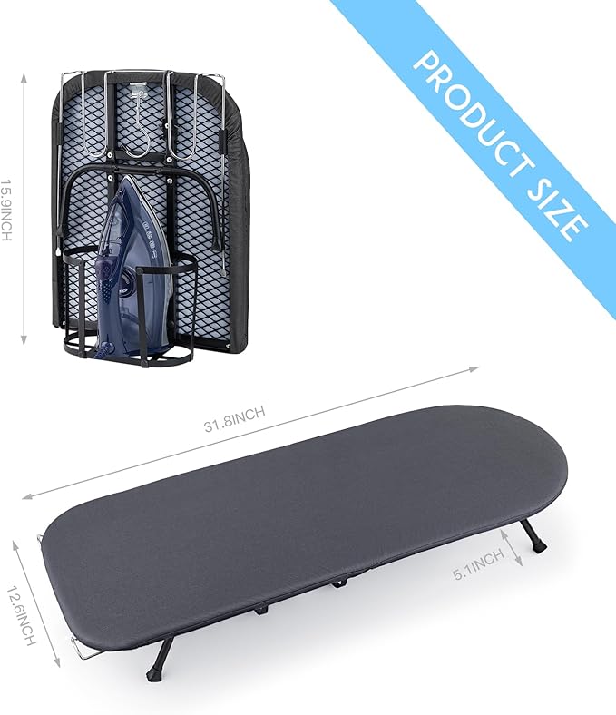 BiJun Small Ironing Board, Foldable Table Top Ompact Portable Mini Ironing Board w/Iron Rest, Set for Dorm Rooms, RVs, Travel Apartments Black-Ruum Studio Home