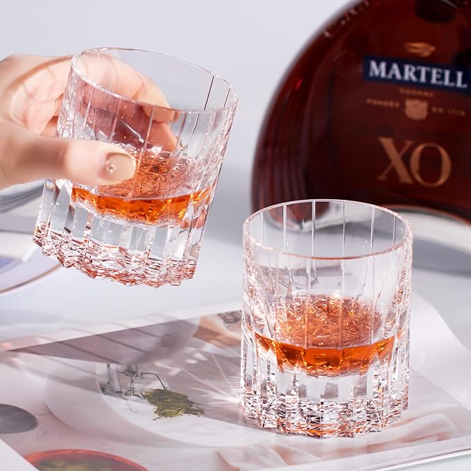 KAMMAK Crystal Whiskey Glasses Set of 2, 7.27oz Old Fashioned Glasses Stemless, Hand Blown White Cocktail Glasses, Engagement Gifts for Couples, Women, Men-Ruum Studio Home