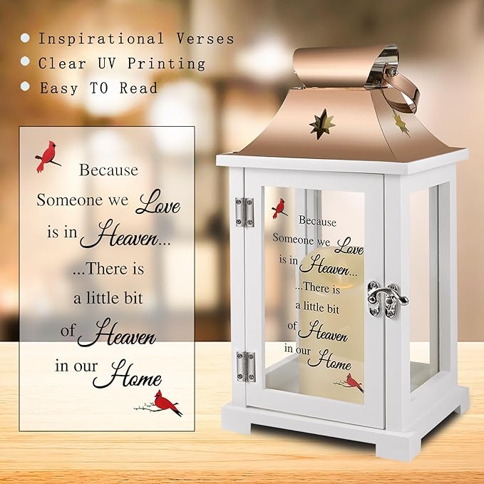 Memorial Lantern, Sympathy Gifts for Loss of Mom/Dad/Loved One, Bereavement Gifts, in Memory of Loved One Lantern,Celebration of Life, Memorial Gifts, Funeral Lantern,Because we Love is in Heaven-Ruum Studio Home