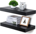 Deep Floating Shelves for Wall, 24W x 12D Black Floating Shelves Set of 2, 12'' Deep Large Wood Shelves for Living Room Bathroom Laundry Room Bedroom Kitchen Home Office - Black-Ruum Studio Home